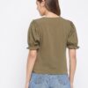 Winered Dark Green Solid Polyester Shirt Style Top