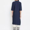 Winered Navy Blue Straight Cotton Embroidered Kurta and Pant Set