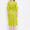 Winered Green Gathered Rayon Embroidered Dress