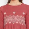 WineRed Red Embroidered Rayon Empire Waist Top