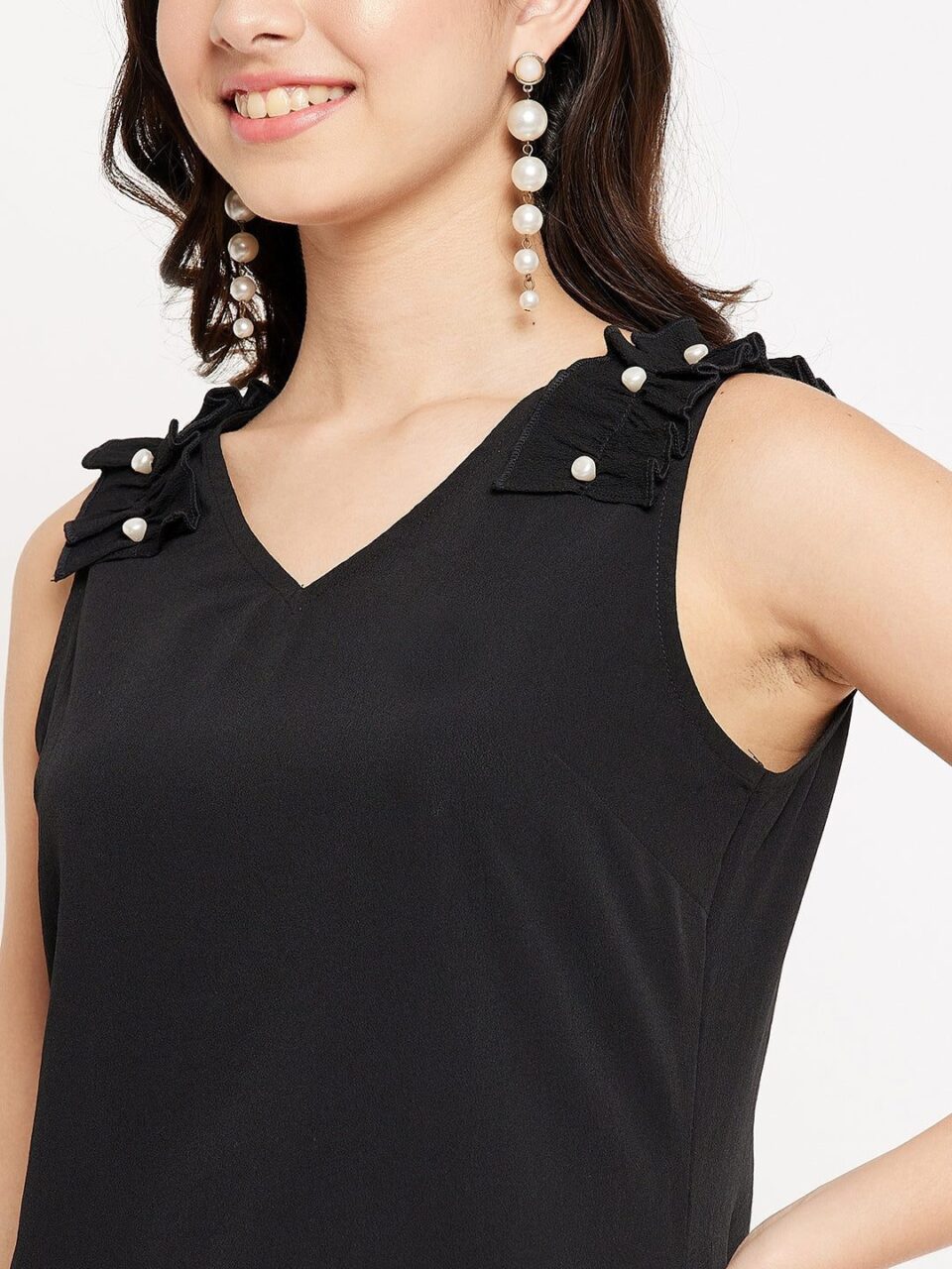 V Neckline Top With Frill Beads Detailing