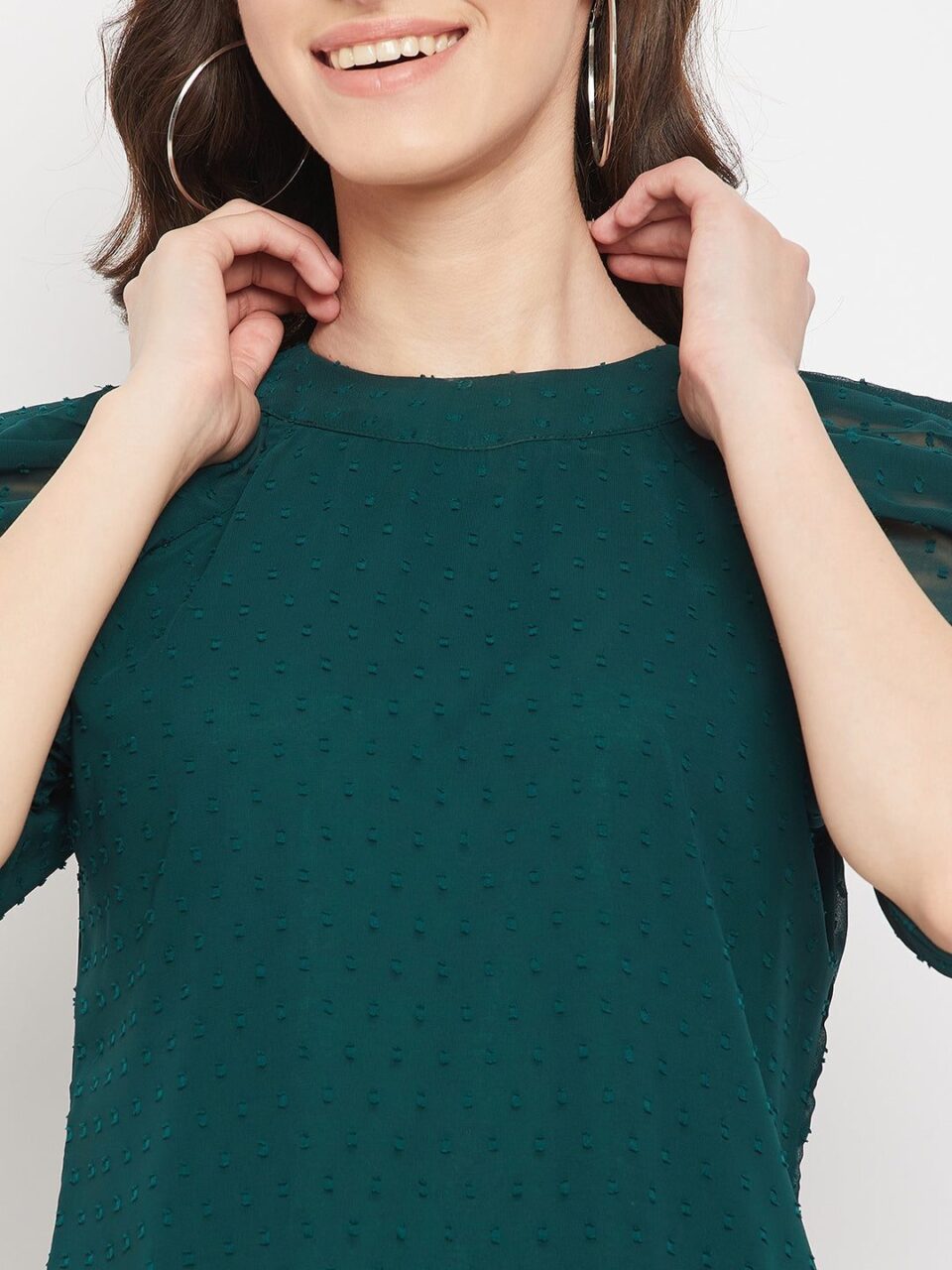 Women's Green Cowl Sleeve Top