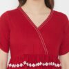 Winered Red a Line Rayon Embroidered Top