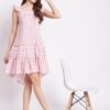Winered Pink a Line Pure Cotton Striped Dress