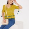 Winered Yellow a Line Rayon Embroidered Top