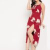 Winered Maroon Floral Print Maxi Dress