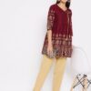 Winered Maroon Flared Cotton Printed Top
