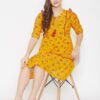 Winered Yellow a Line Rayon Floral Print Dress