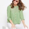 Winered Green Embroidered Cotton Shirt Style Top