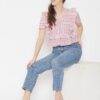 WineRed Pink Cotton Striped Top