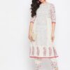 Winered Off White a Line Cotton Printed Kurta and Pant Set