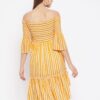 WineRed Women Yellow Striped Smocking Off-Shoulder Dress