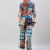 WineRed Woman Navy Blue Multi- Patch Print Collared Co-ord Set