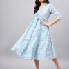 WineRed Light blue Floral Print Dress