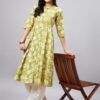 WineRed Women Yellow Floral A – Line Front Slit Kurta