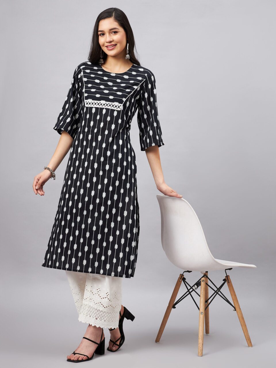 Buy Best Black Ikat Print Cotton Kurta for Women and Girls