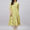 WineRed Women Yellow Floral A – Line Front Slit Kurta