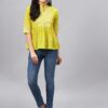 WineRed Women Lime Green Printed Top With Gota Detailing At Yoke
