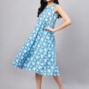 WineRed Women Light Blue Floral Printed A-Line Dress
