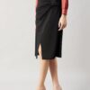WineRed Woman  Black Side Bow Crepe skirt