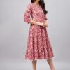 WineRed Women Pink Floral Printed Fit & Flare Dress