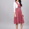 WineRed Women Soild Pinafore dress with button