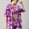 WineRed Woman Purple 3pcs Kimono Shorts Set