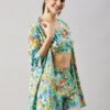 WineRed Woman Light Blue 3pcs Kimono Shorts Set