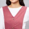 WineRed Women Soild Pinafore dress with button