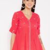 WineRed Red a Line Cotton Embroidered Top