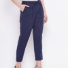 Winered Navy Blue Regular Fit Cotton Solid Trouser