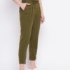 Winered Olive Green Regular Fit Cotton Solid Trouser
