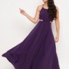 Winered Purple Crepe Cut Out Long Dress