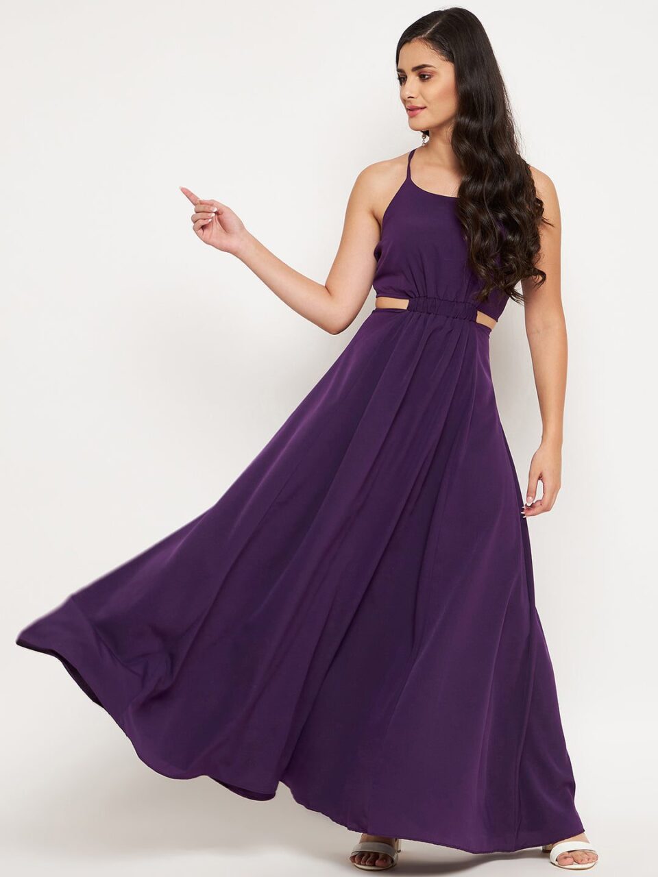 Purple Crepe Cut Out Long Dress