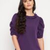 WineRed Purple Top With Ruffled Neck