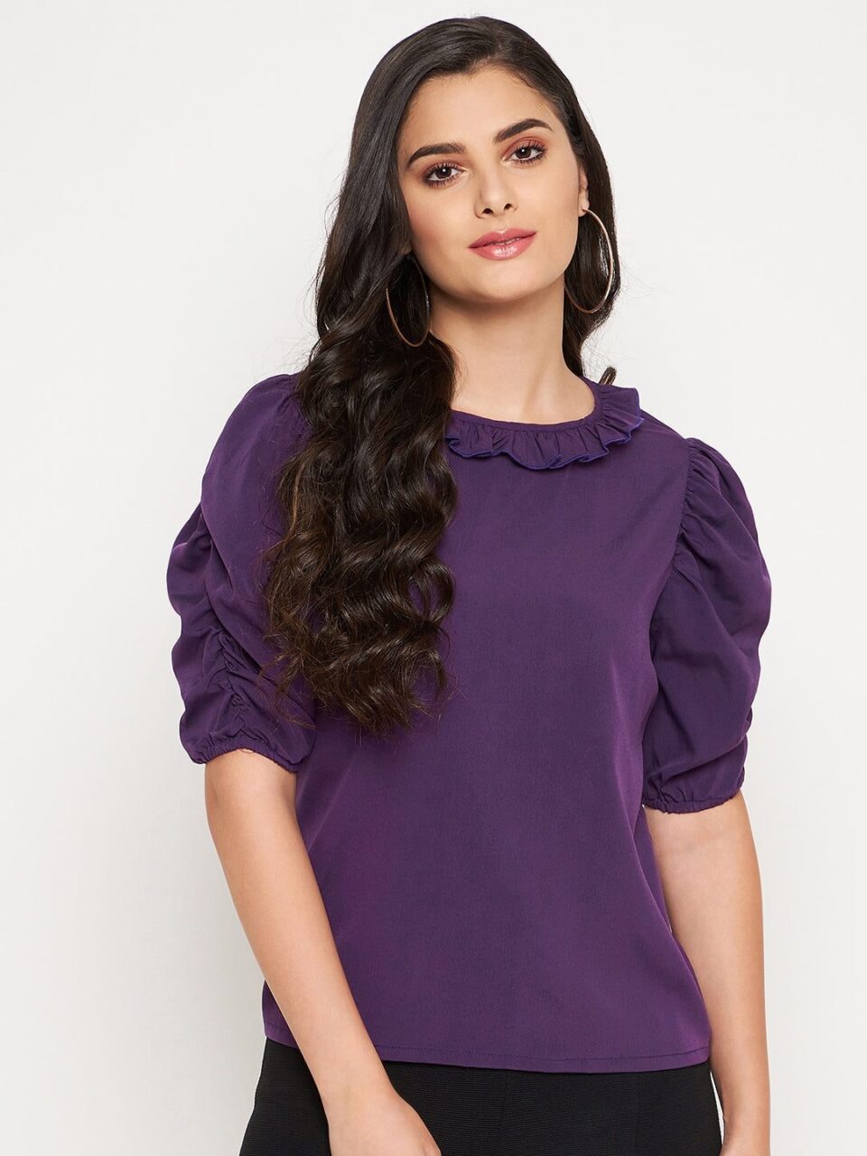 Purple Top With Ruffled Neck