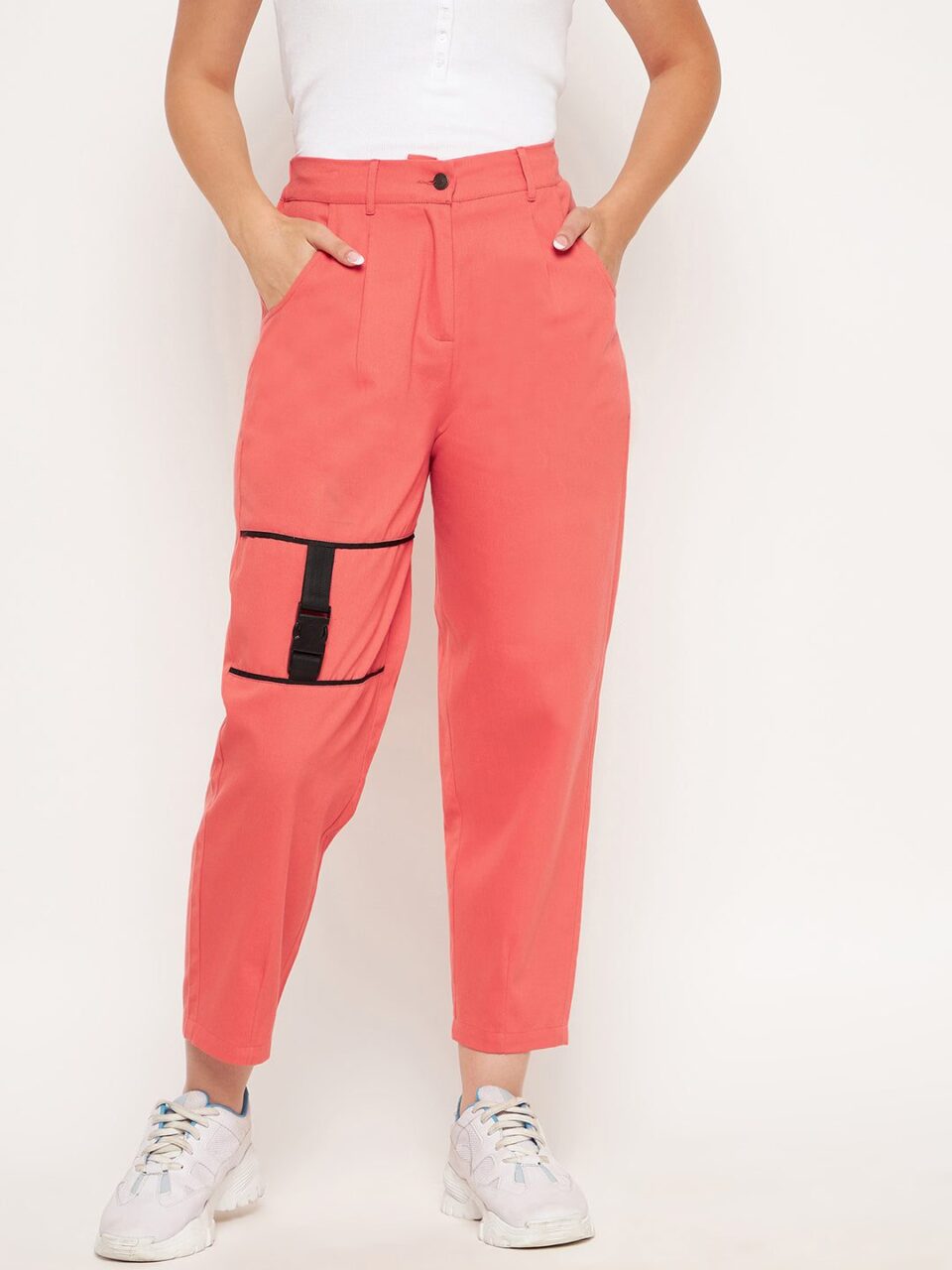 Peach Trouser with Buckle | Cotton Trousers for Women