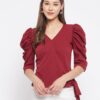 Winered Maroon Solid Polyester Wrap Top