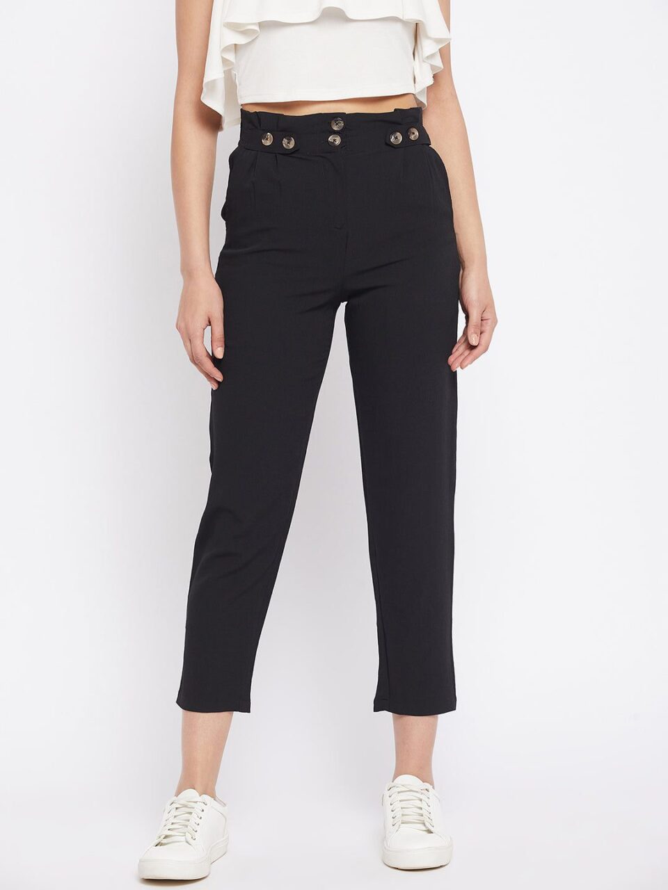 Black Regular Fit Polyester Solid Trouser