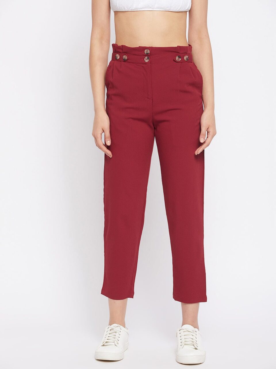 Maroon Regular Fit Polyester Solid Trouser