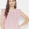 Winered Pink a Line Cotton Striped Top