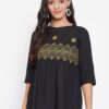Winered Black Embroidered Rayon Empire Waist Top