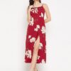 Winered Maroon Floral Print Maxi Dress