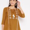 Winered Golden a Line Rayon Embroidered Top