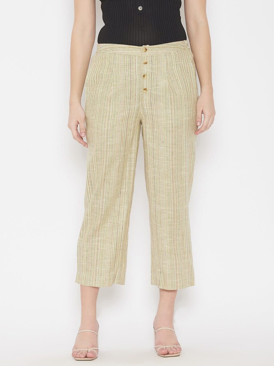 Green Regular Fit Cotton Texetured Trouser