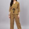 WineRed Woman Mustard Pineapple Print With Functional Contrast Dori Night-Suit