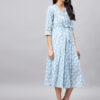 WineRed Light blue Floral Print Dress