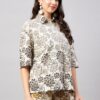 WineRed Woman Beige Placement Print Oversized Shirt With Shorts