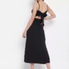 Winered Black Maxi Crepe Solid Dress