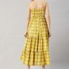 Winered Women Yellow Floral Lace Strap Tiered Dress